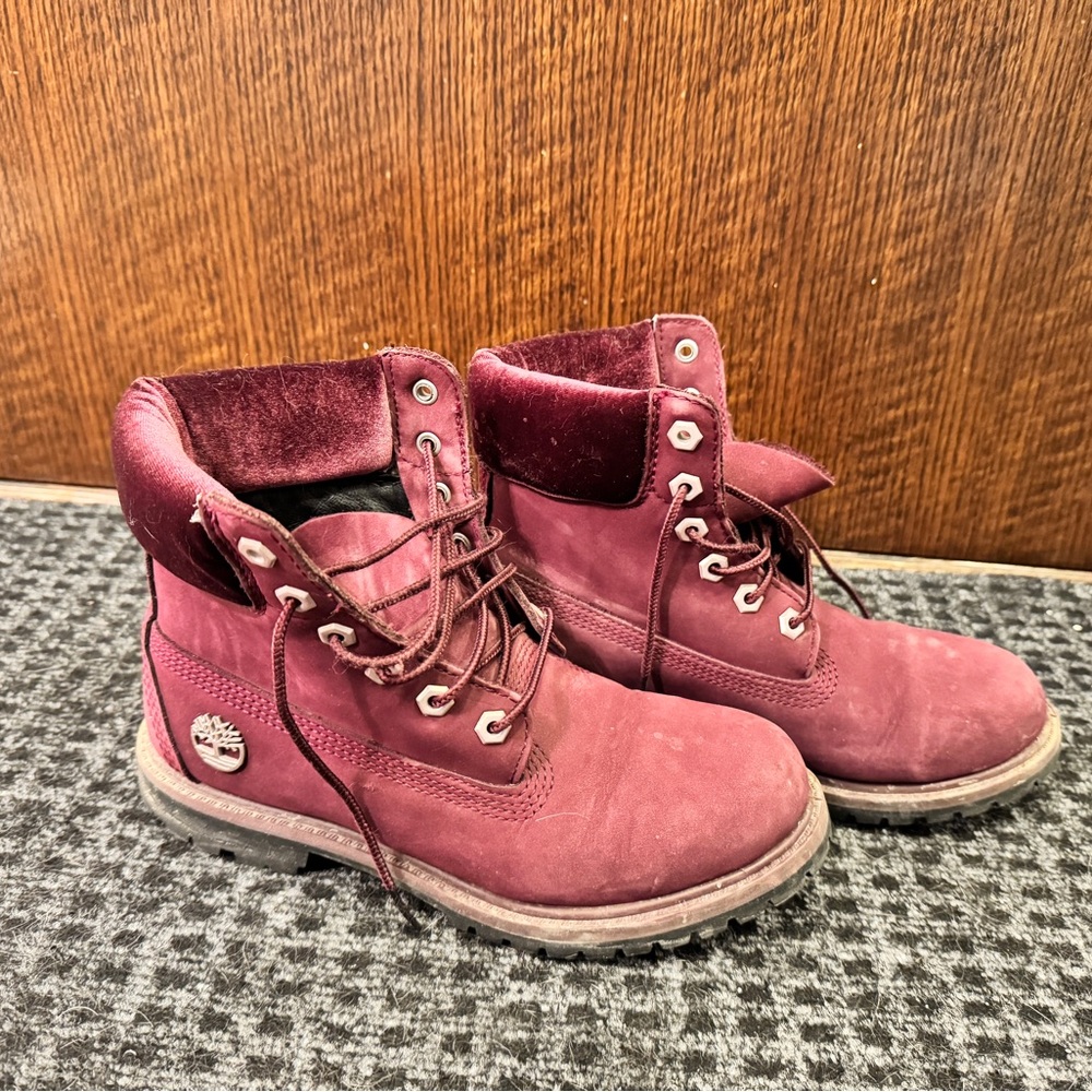 Timberland Red Combat Boots with Padded Collar